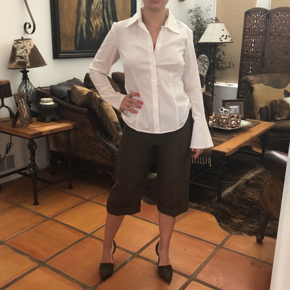 TO THE MAX Cropped Metallic Thread Dress Pant